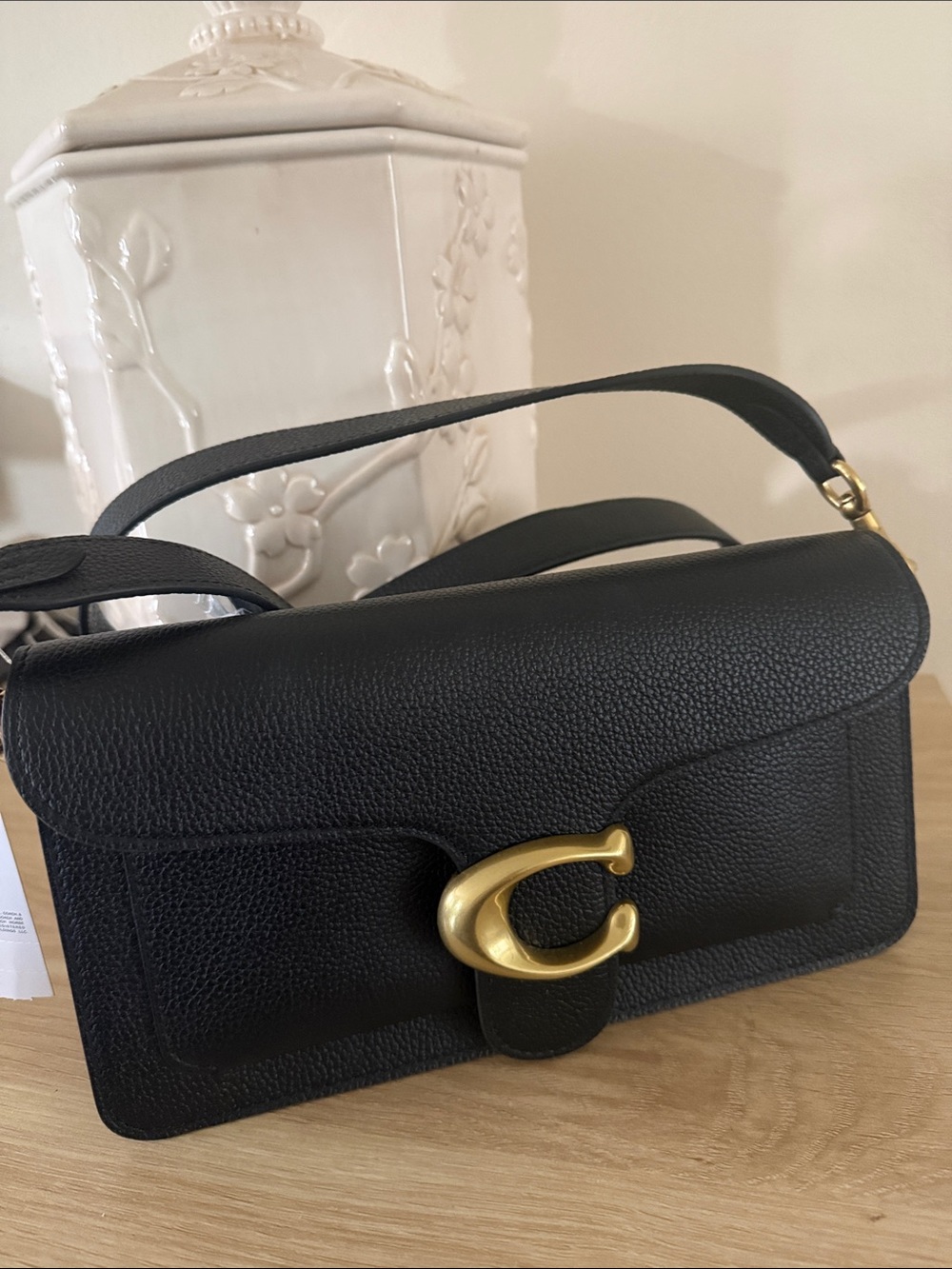 Coach Black Pebbled Leather Shoulder Bag with Gold Accents. NWT Tabby 26